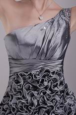 Silver Grey Mini One Shoulder Cocktail Dress By Designer