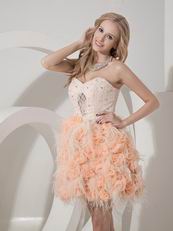 Cute Style Orange Lace Cocktail Dress With Feather Decorate