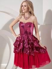 Fuchsia Sweetheart Flare Sequin Cocktail Dress 2014