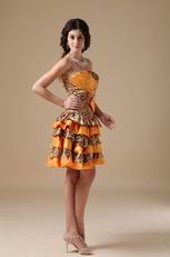 Sun Orange Cocktail Dress With Leopard Fabric Layers Skirt