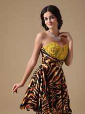 Tiger Printed Nature Design Knee Length Cocktail Dress