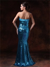 Mermaid Bowknot Decorate Prom Gowns Cover With Blue Paillette Sexy Lady Wear