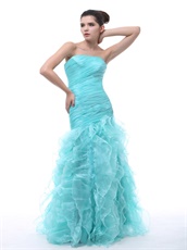 Light Blue Close-Fitting Ruffles Mermaid Evening Party Dress