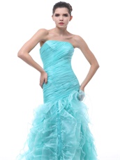 Light Blue Close-Fitting Ruffles Mermaid Evening Party Dress