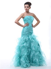 Light Blue Close-Fitting Ruffles Mermaid Evening Party Dress