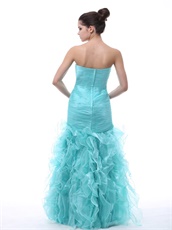 Light Blue Close-Fitting Ruffles Mermaid Evening Party Dress
