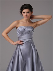 Strapless Silver Satin A-Line Cascade Prom Dresses Corset Back