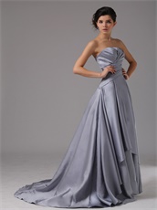 Strapless Silver Satin A-Line Cascade Prom Dresses Corset Back