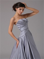 Strapless Silver Satin A-Line Cascade Prom Dresses Corset Back