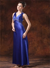 Dark Royal Blue Empire Waist Slim Evening Dress Backless