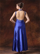 Dark Royal Blue Empire Waist Slim Evening Dress Backless