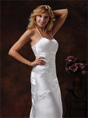 Halter Ivory Satin Brush Train Evening Dress Ruching Details