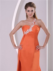 Orange One Shoulder Side High Slit Court Train Prom Pageant Dress DHL