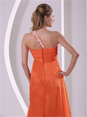 Orange One Shoulder Side High Slit Court Train Prom Pageant Dress DHL