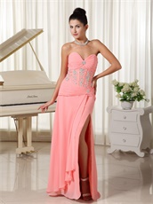 High Slit Skirt Watermelon Spring Prom Dress Graduation Ceremony