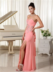 High Slit Skirt Watermelon Spring Prom Dress Graduation Ceremony