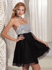 Silver Sequin Empire Waist Black Tulle Stage Prop Dances Dress