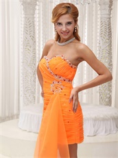 Pretty Orange Dancing Mini-Length Party Dress With Flowing Ribbon