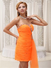 Pretty Orange Dancing Mini-Length Party Dress With Flowing Ribbon