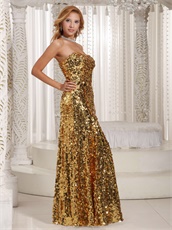 Sweetheart Gold Paillette Sequin Floor-length Evening Stage Prop Dress