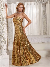 Sweetheart Gold Paillette Sequin Floor-length Evening Stage Prop Dress