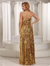 Sweetheart Gold Paillette Sequin Floor-length Evening Stage Prop Dress