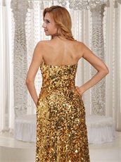 Sweetheart Gold Paillette Sequin Floor-length Evening Stage Prop Dress