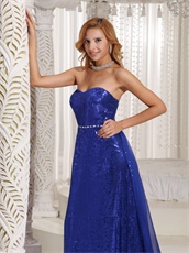 Royal Blue Sequin Lace Stylish Prom Dress With Chiffon Train From Waist