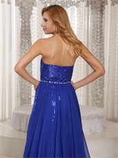 Royal Blue Sequin Lace Stylish Prom Dress With Chiffon Train From Waist