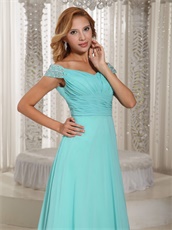 Fluorescent Blue V Off Shoulder Outdoor Cocktail Dress Pageant