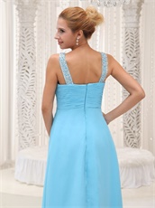 V-neck Ruched Aqua Blue Evening Dress For Drinking Party Slit Below Chest