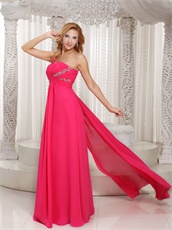 Hot Pink Chiffon Watteau Train Dress to Join Company Annual Meeting