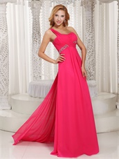 Hot Pink Chiffon Watteau Train Dress to Join Company Annual Meeting