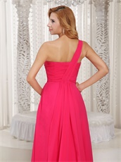 Hot Pink Chiffon Watteau Train Dress to Join Company Annual Meeting