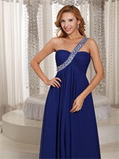 Silver Beaded Single Strap Empire Floor Length Prom Gowns With Flutters