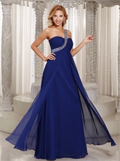 Silver Beaded Single Strap Empire Floor Length Prom Gowns With Flutters