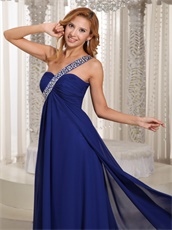 Silver Beaded Single Strap Empire Floor Length Prom Gowns With Flutters