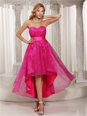 Fuchsia Shiny Sequin Lace High-low Skirt For Stage Effect Cocktail Dress