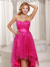 Fuchsia Shiny Sequin Lace High-low Skirt For Stage Effect Cocktail Dress