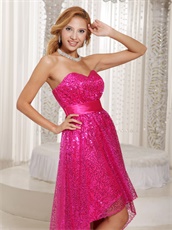 Fuchsia Shiny Sequin Lace High-low Skirt For Stage Effect Cocktail Dress