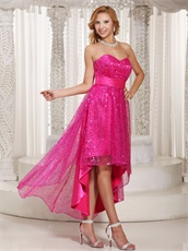 Fuchsia Shiny Sequin Lace High-low Skirt For Stage Effect Cocktail Dress