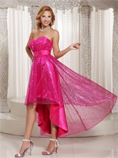 Fuchsia Shiny Sequin Lace High-low Skirt For Stage Effect Cocktail Dress