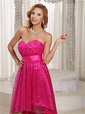 Fuchsia Shiny Sequin Lace High-low Skirt For Stage Effect Cocktail Dress