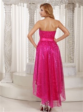 Fuchsia Shiny Sequin Lace High-low Skirt For Stage Effect Cocktail Dress