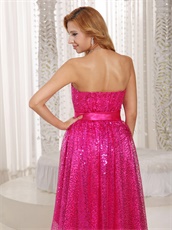 Fuchsia Shiny Sequin Lace High-low Skirt For Stage Effect Cocktail Dress