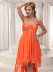 New Brand Orange Irregular Hemline Prom Dress For Dancing Party One Shoulder