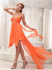 New Brand Orange Irregular Hemline Prom Dress For Dancing Party One Shoulder