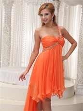 New Brand Orange Irregular Hemline Prom Dress For Dancing Party One Shoulder