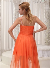 New Brand Orange Irregular Hemline Prom Dress For Dancing Party One Shoulder