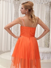 New Brand Orange Irregular Hemline Prom Dress For Dancing Party One Shoulder